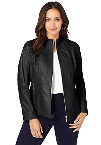 Jessica London Women's Plus Size Zip Front Leather Jacket