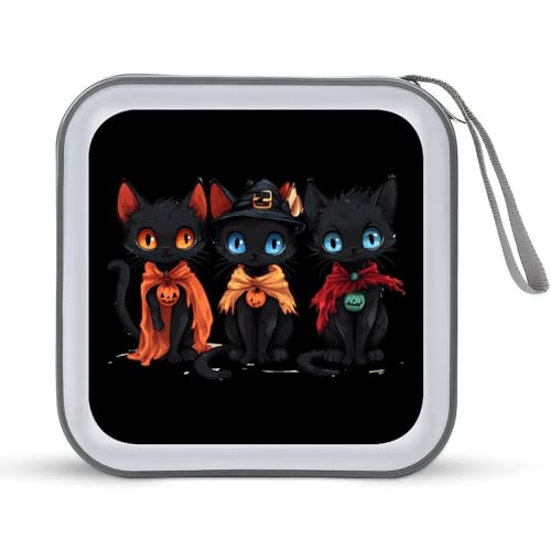 Halloween-cat CD Case Portable DVD Holder Storage Organizer for Home Travel