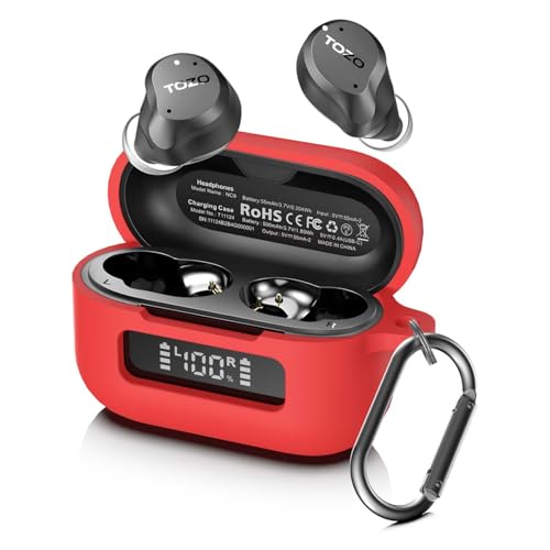 AGENTNANO for TOZ0 NC9(2024) Case Cover, Silicone Protective Scratch Resistant Battery Display Visible Design Cover for TOZO Hybrid Active Noise Cancelling Wireless Earbuds with Carabiner-Red