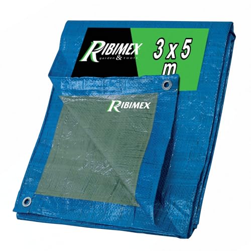 Ribimex Telo di Protezione Leggero Impermeabile 3x5 m in Polietilene, Occhielli in Alluminio, Resistente agli Agenti Atmosferici, Ideale per Uso Domestico e Campeggio - PRB06503X05