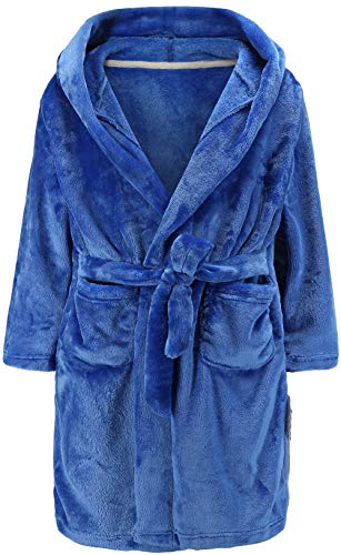 Boys Bathrobes, Toddler Kids Hooded Robes Soft Plush Fleece Pajamas Sleepwear for Boys & Girls (Royal Blue, Tag 160cm/ 11-12T)