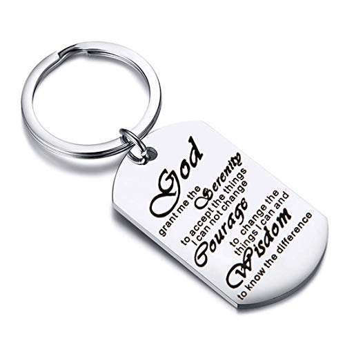 HOLLP Religious Jewelry God Grant Me The Serenity Prayer Quote Dog Tag Keyring Christian Gift Inspirational Bracelet