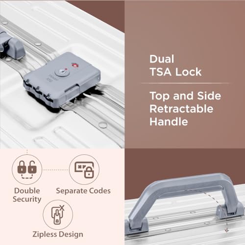 Image of Maleta Crown Series Cabin Trolley Bag |Aluminium Frame, 20 inch, 8 Spinner Wheels, Dual TSA Lock |Free Bag Cover | Trolley Bags for Travel | Suitcase for Travel (White, Cabin-Small)