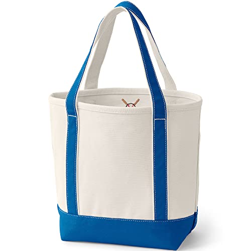 Image of Lands' End Natural Open Top Canvas Tote Natural /beacon Blue Medium Regular Handle