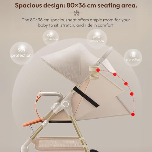 Image of StarAndDaisy Baby Stroller for 0-3 years Newborn & Toddler / Travel Pram for baby with foldable 360 Swivel Lockable Front Wheels, Multi-Level Recline & Adjustable Footrest , Safety Harness , Removable Tray Belt.