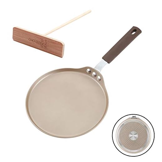 CHEFMADE Crepe Pan with Bamboo Spreader, 8-Inch Non-Stick Pancake Pan with Insulating Silicone Handle for Gas, Induction, Electric Cooker (Champagne Gold)