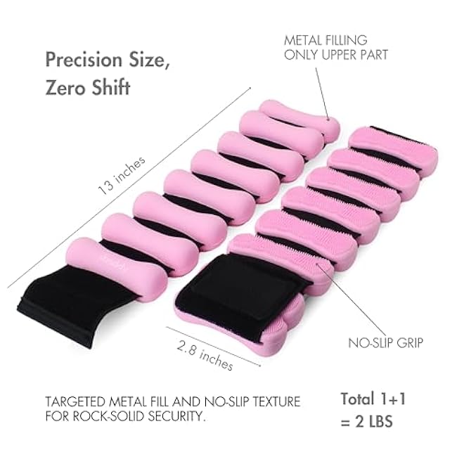 Pilates Wrist & Ankle Weights for Women, Wearable Adjustable Arm & Leg Weights Set of 2 (1lb Each), Ankle Weights for Walking, Yoga, Dance, Barre, Home Workouts ¨C 2lbs Total