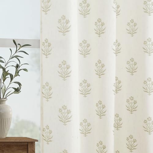 Neutral Curtains for Modern Farmhouse Style Living Room,Farm House Country Floral Patterned Linen Sheer Primitive Curtain for Bedroom 96 Inch Long 2 Panel Set 8FT 8 FT Length Floor to Ceiling Curtains - Image 3