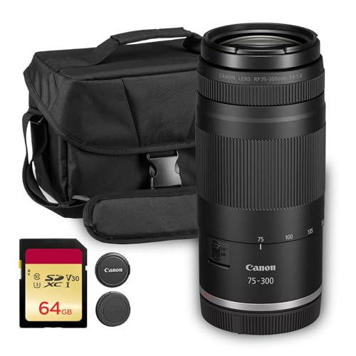 Canon RF 75-300mm f/4-5.6 Lens | Compact Telephoto Zoom with Versatile Focal Range & Smooth Autofocus | Great for Sports, Wildlife, Travel & Everyday Photography (7155C002) + Shoulder Bag + 64GB Card