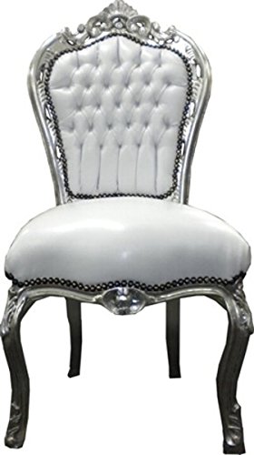 Casa Padrino Barroco Cena Silla Blanco/Plata - Muebles