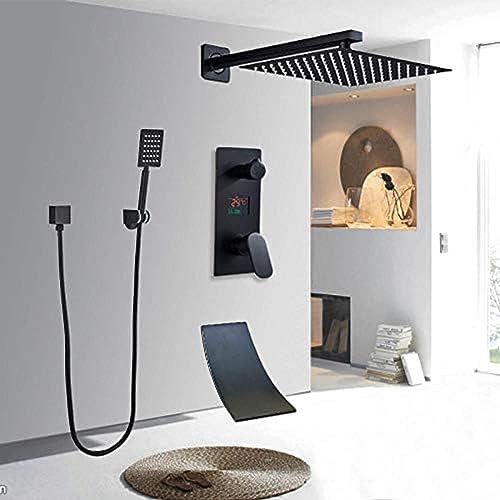 Genérico Sistema de Ducha, Juego de grifos de Ducha Mate for baño, Grifo Mezclador Digital frío y Caliente, grifos de baño con caño en Cascada de 3 vías, Para-16_Pulgadas, 8 Pulgadas(8 Inch)