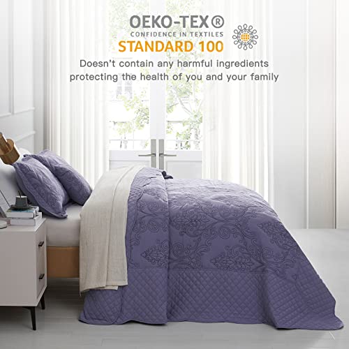 Chixin Oversized Bedspread Coverlet Set King Size - Lightweight Bedding Cover - Beautiful Stitching - 4 Piece Reversible Bedspread - Luxury Damask Paisley Pattern (King, Lavender) #TOP2