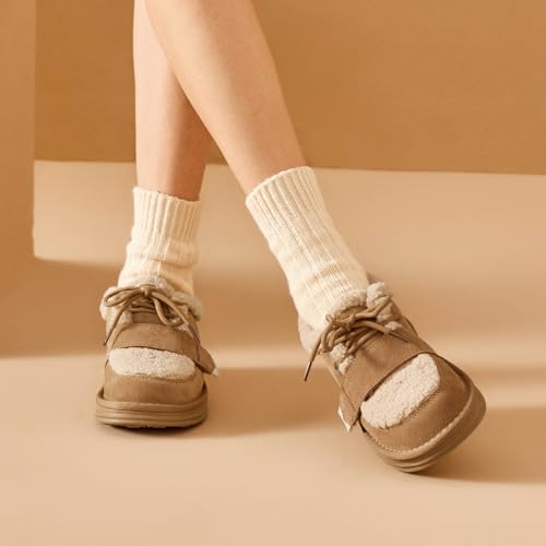 BEAU TODAY Snow Sneakers for Women, Suede Platform Sneakers Womens Warm Fur Lined Fashion Sneakers Slip-on Comfortable Winter Flat Shoes2