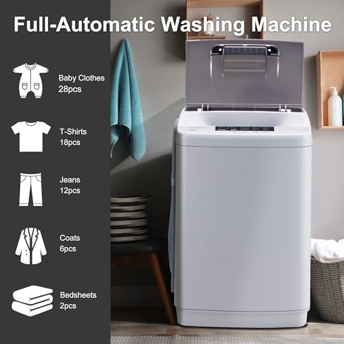 Full Automatic Washer Machine,Portable Washing Machine for Household Use,1.34 Cu.Ft.Laundry Washer Spin with 10 Wash Programs& LED Display& Built-in Drain Pump,Ideal for Apartment,RV