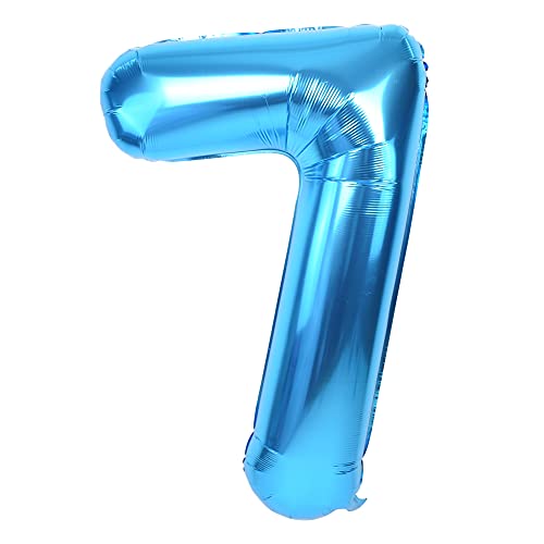 Image of TONIFUL 40 Inch Blue Number 7 Balloons Large Foil 7th Birthday Decorations | Blue 7 Balloon for 2027 Graduation New Year Party, 7th 17th 27th 37th Birthday, Blue Birthday Decor for Men Women Boys Girls