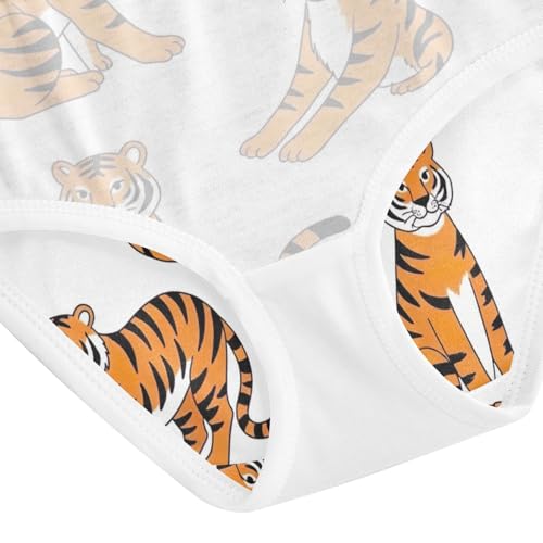 Panties for Girls, Tigers Pose White Toddler Briefs, Cotton Underwear Girls, 2T–8 Years4