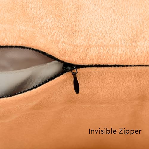 Image of Encasa XO Velvet Throw Pillow Covers 12x20 in (30x50 cm) - Peach - No Inserts, Pack of 2 Cases | Solid Plain Dyed Soft & Smooth, Square Decorative Cushion Covers for Living & Bedroom