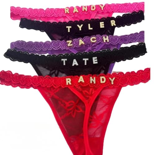 Personalized Thong with Name – Custom Rhinestone Letter Thong for Women – Sexy Lace Underwear – Gift for Valentine’s Day, Birthday, Anniversary – Sizes M, L, XL – Multiple Color Options