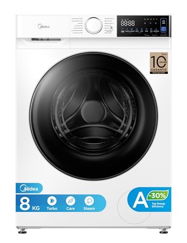 Midea Waschmaschine V5 Series, 8 kg | EEK A-30% | 1400 U/min | Steam Wash | 15/45 Min Schnellwäsche | Turbo Wash | Woolmark & Outdoor | BLDC Inverter Motor | APP-Steuerung | MFV5EW80WBA30 | Weiß