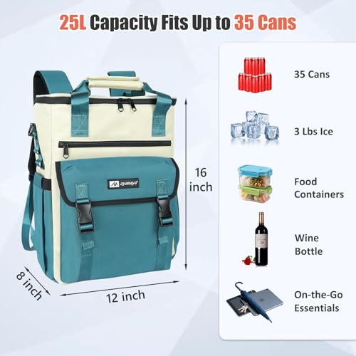 Image of Backpack Cooler for Women, AYAMAYA Stylish 35 Cans Leakproof Soft Cooler Backpack, Waterproof Insulated Lunchbox Shoulder Bag Keeps Cold for Up to 18 Hours for Camping, Beach, Work, Picnic, Travel