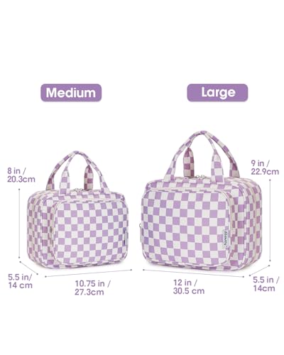 Image of Narwey Large Hanging Toiletry Bag Travel Makeup Bag Cosmetic Organizer for Women and Girls, Z-Purple Checkerboard, Large