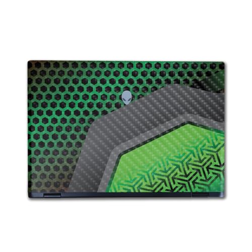 Image of Carbon Fiber Laptop Skin Compatible with Alienware M16 R2 (2024) - Hex Green - Premium 3M Vinyl Protective Wrap Decal Cover - Easy to Apply | Crafted in The USA by MightySkins