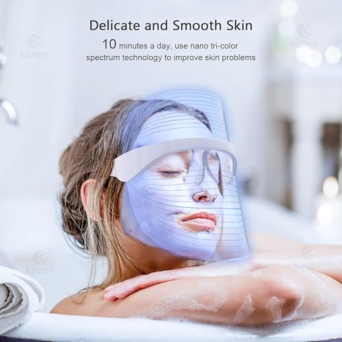 Image of KIMEE LED Face Mask for Men and Women | Photon Therapy Mask with 3 Color Light Modes | Anti-Aging, Acne, Wrinkle Removal | Skin Rejuvenation and Glowing Skin Facial Care at Home(NOT RECHARGABLE)