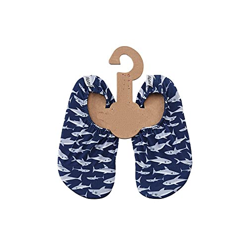 Slipstop Zapatos de playa para niños Sharks para niños en azul oscuro con tiburones, tallas 21-23 Cover
