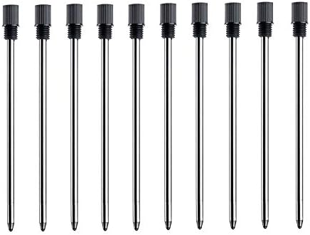 MengRan 2.75'' Ballpoint Pen Refills,Standard D1 Ballpoint Pen Refill (Remove Black Hat),Metal Refill,Black Ink,(Pack of 10)