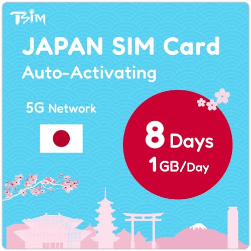 Carte SIM japonaise 8 jours 1 Go/jour | Activation automatique | Réseau 5G avec Tethering / Hotspot / Partage Internet