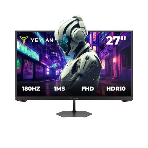 YEYIAN Monitor Plano Gaming Avance 27" FHD | 1920x1080 | Panel IPS | View 178° | 1000:1 | 180 Hz | 16:9 | 16.7 Millones Colores | Respuesta 1 ms | VESA | DisplayPort/HDMI | YMF-IPF27-G1
