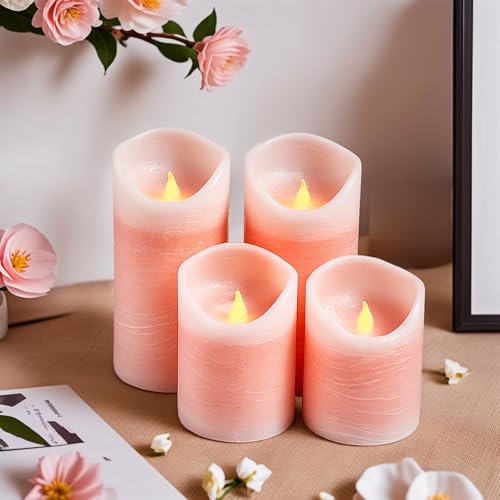 Flameless LED Candles with Remote Control and Timer,Flickering Candles Unscented Real Wax with Rustic Texture,Suitable for Home,Valentine's Day,Wedding or Christmas,Battery Powered, 4PK (Pink) - Image 3