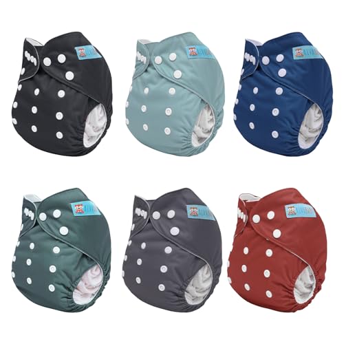 Image of ALVABABY Baby Cloth Diaper 6 Pack with 12 Inserts One Size Cloth Diaper Covers Adjustable Washable Reusable for Baby Girls and Boys