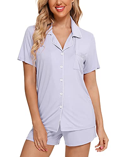 Image of Anjue Womens Pajamas Set Short Sleeve Button Down Soft Pj Sets S-XXL | V neck,Pyjamas,Modal,Wedding,Pijamas de mujer,Bridal party,Viscose,Knit,Cute,Lounge,Lightweight,Nursing,Holidays