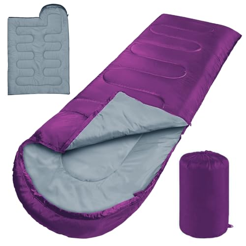 La Mejor Lista de Sacos para dormir los preferidos por los clientes. 49 Sacos de Dormir para Campismo, Saco de Dormir para Acampar para Hombres Adultos,Clima Fresco y Cálido para 4 Estaciones,Saco de Dormir Ligero con Bolsa de Compresión (Púrpura,...