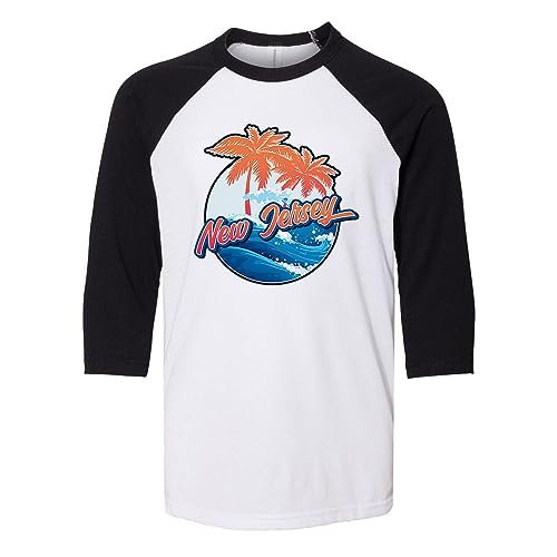 Tropical New Jersey Kids Three-Quarter Raglan Sleeve Baseball Shirt Youth Small White/Black