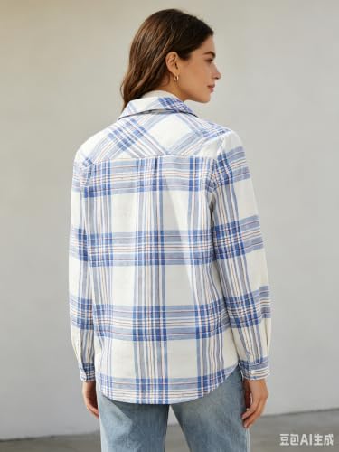 Image of SANGTREE Women and Girls Long Sleeve Flannel Casual Button Down Plaid Shirt