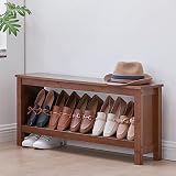 SOBIBO Shoe Rack Bench, Narrow Bamboo Shoe Storage Organizer, Entryway Bench,for Entryway Bathroom B