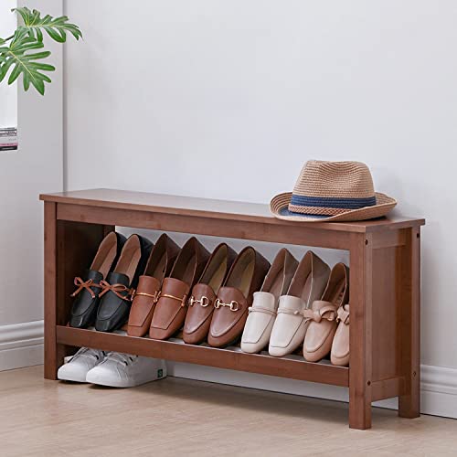 Sobibo Shoe Rack Bench, Narrow Bamboo Shoe Storage Organizer, Entryway Bench,For Entryway Bathroom Bedroom-35.4’’ #TOP9