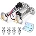 Produktbild Air Horn Kit 12v Laut Kompressor Fanfare 150dB Druckluft Horn Hupe, Doppelrohr-Elektropumpe mit Metallverbund Lufthorn für alle 12V Auto LKW Züge Boote Cars Vans