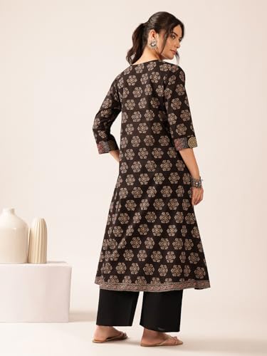 Image of Vbuyz Women's Cotton Floral Print A-Line Regular Fit Kurta