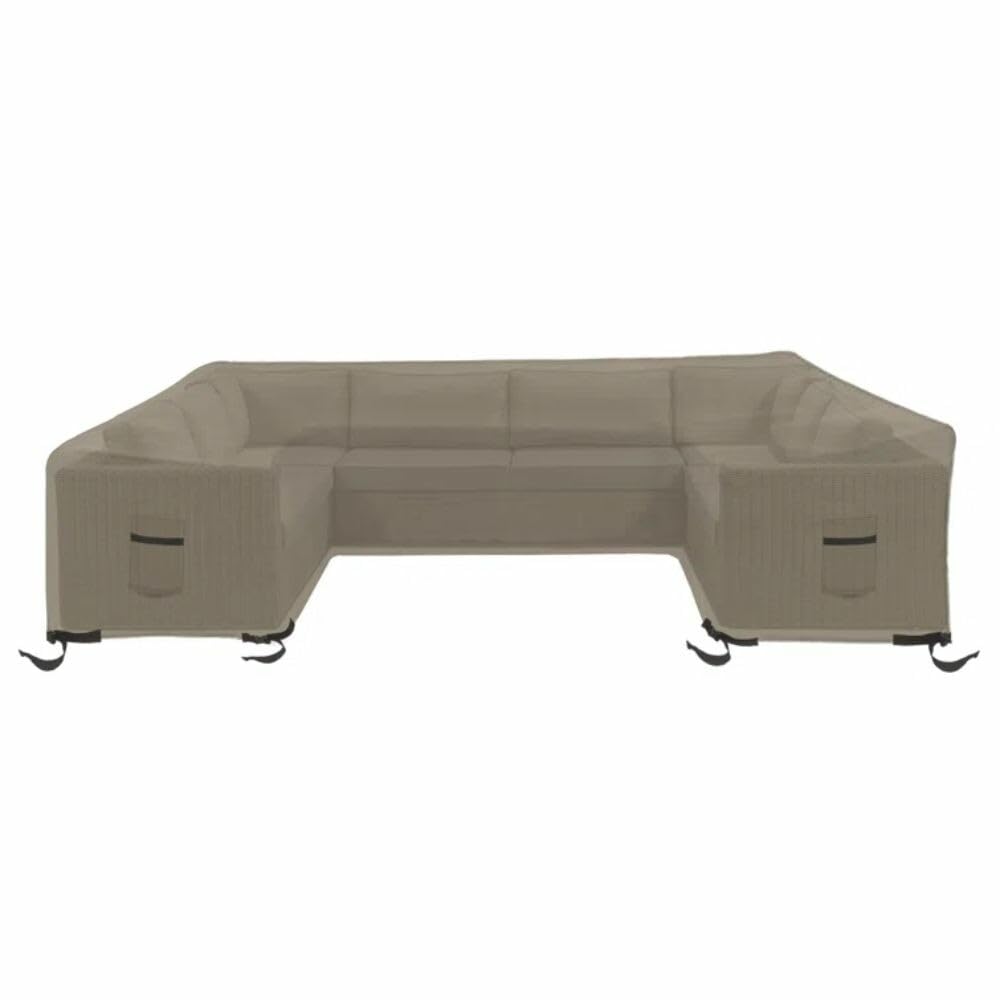 Heavy Duty Sectional Outdoor Patio Furniture Covers Waterproof for U Shape Sofa with Tie Closure & Air Vents | Beige Color, 33
