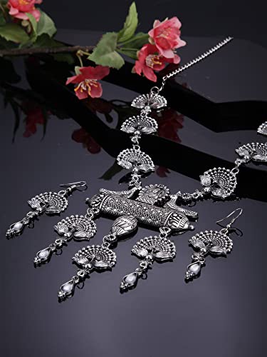 Shining Diva Fashion Latest Stylish Traditional Oxidised Silver Necklace Jewellery Set for Women (13160s) - Image 5