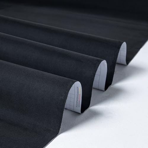 Fuhrwerkdesign Mikrofaserstoff Klebefolie Wildleder Optik Selbstklebend Auto Stoff Stretch Dehnbar Velvet Velour Kunstleder Wildlederimitat (Schwarz 10cm x 150cm)