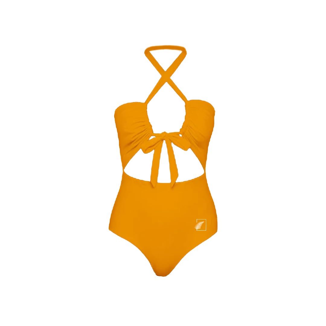 tan swimwear & activewear One-Piece Swimsuit with Criss-Cross Design and Halter Neck, Mango Yellow-picture-11