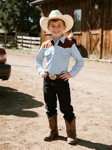 COSLAND Boy's Toddler Pearl Snap Western Button Down Denim Shirt, 4-14 Years4