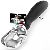 GORILLA GRIP BPA-Free Heavy Duty Ice Cream Scoop, Comfortable Ergonomic Handle, Professional Grade Scooper for Perfect Round Scoops, Spoon Frozen Hard Gelato, Sorbet, Cookie Dough, Kitchen Tool, Black