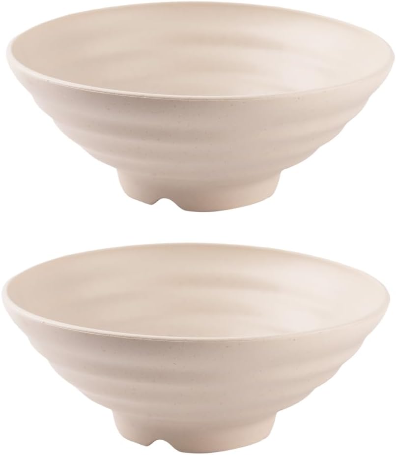 Irida Naturals Planet Friendly Ramen Bowl Set - Lightweight & Unbreakable Microwave Safe Bowl Set, 8" Serving for Kids & Adults, 1100 ml Pack 2 (Soft Beige)
