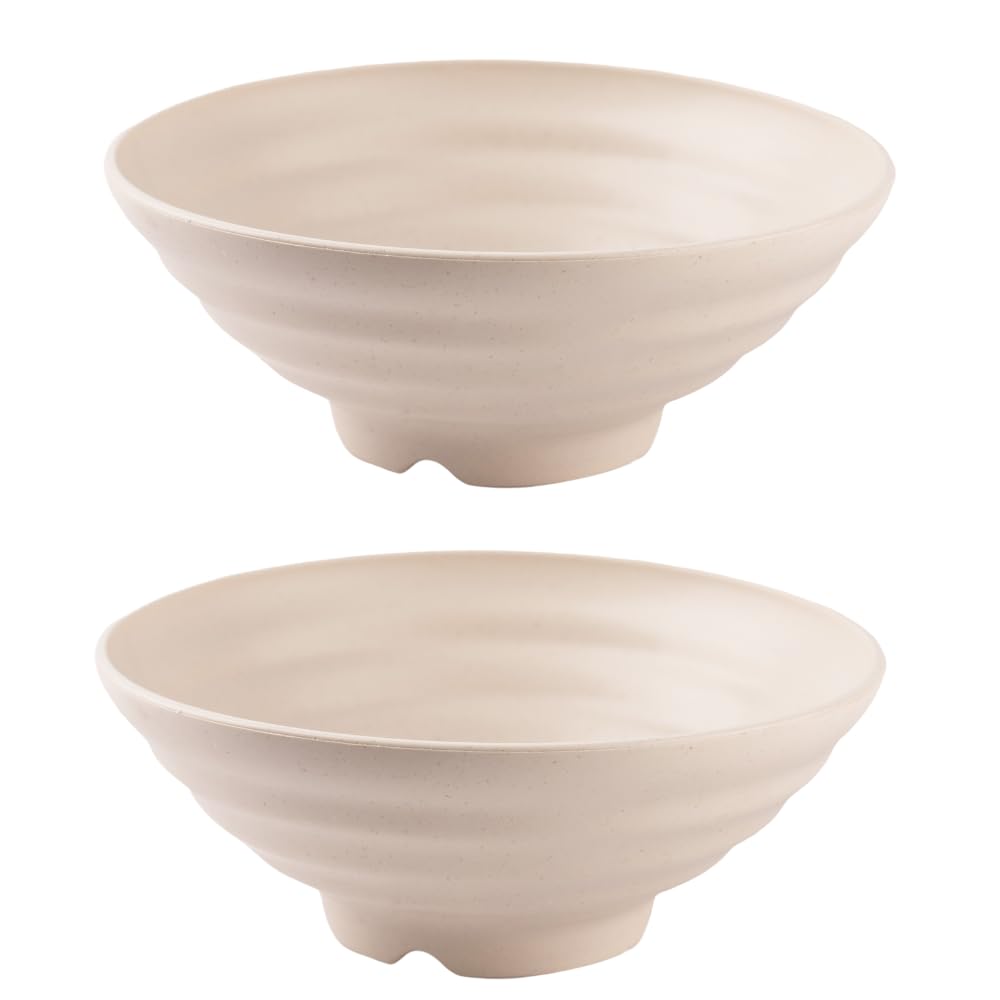 Irida Naturals Planet Friendly Ramen Bowl Set - Lightweight & Unbreakable Microwave Safe Bowl Set, 8" Serving for Kids & Adults, 1100 ml Pack 2 (Soft Beige)