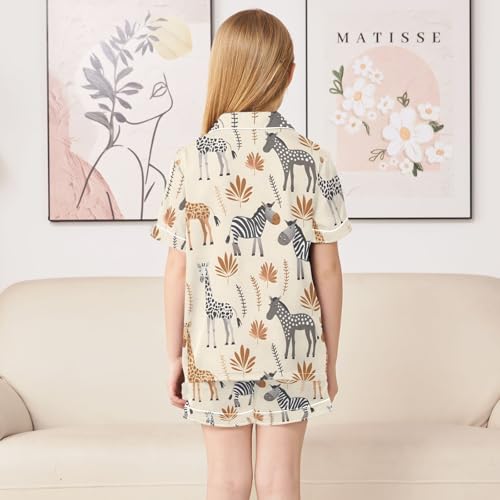 ALAZA African Animal Zebra Giraffe Satin Pajamas Set Short Sleeve Button Down Sleepwear Summer Pjs 2 Piece4